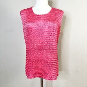 Nicola 1X Hot Pink Popcorn Crinkle Textured Tank Top Sleeveless Stretch‎ Korea